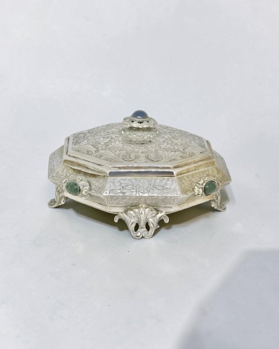 Boîte en argent avec de pierres dures - Italie, début du XXe siècle-photo-2